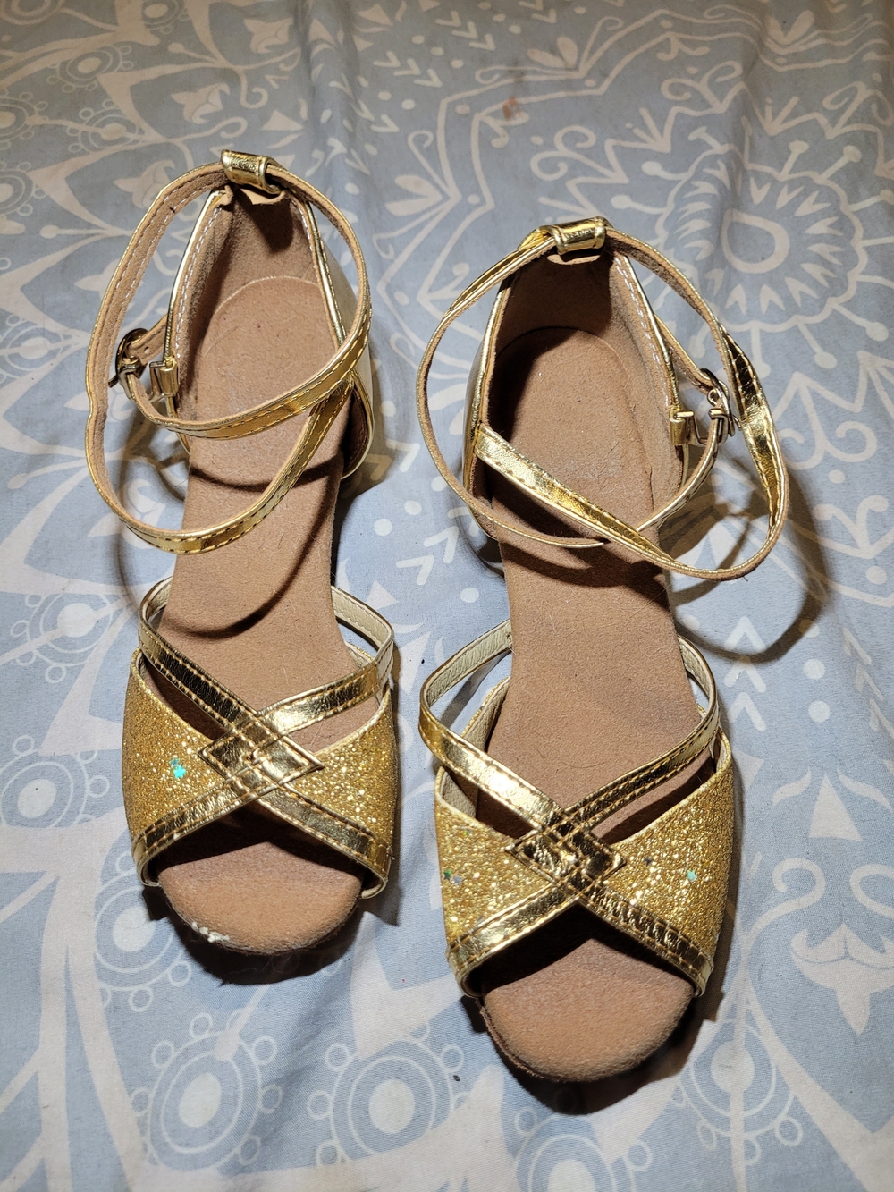 SHEIN Girls' Gold Glitter Ankle-Strap Dress Sandals